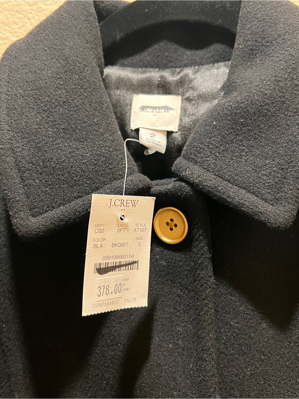 J. Crew Black Wool Pea Coat with Gold Buttons - Picture 2 of 4